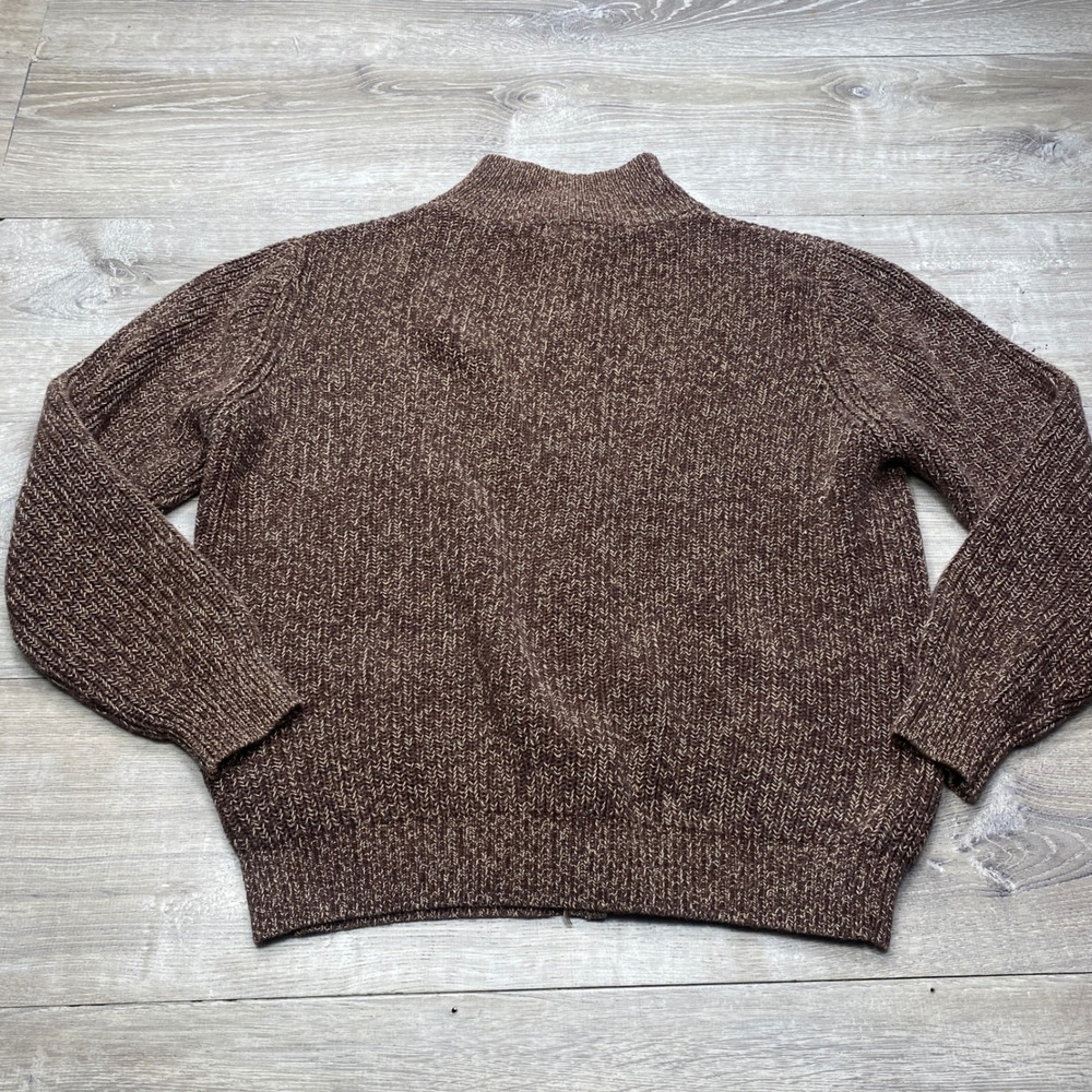 LL Bean Full Zip Sweater Mens L Brown Marled Cotton Ribbed Knit Cardigan Outdoor - Picture 5 of 8